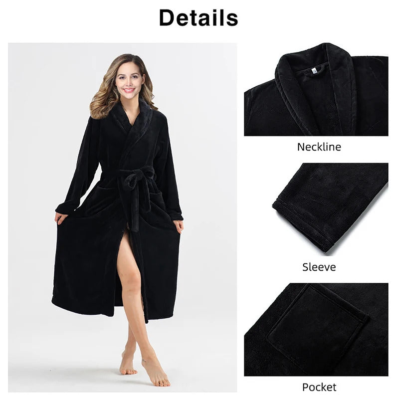 RONGTAI Women's solid color lapel bathrobe autumn and winter models facecloth warm and comfortable long-sleeved robe homewear