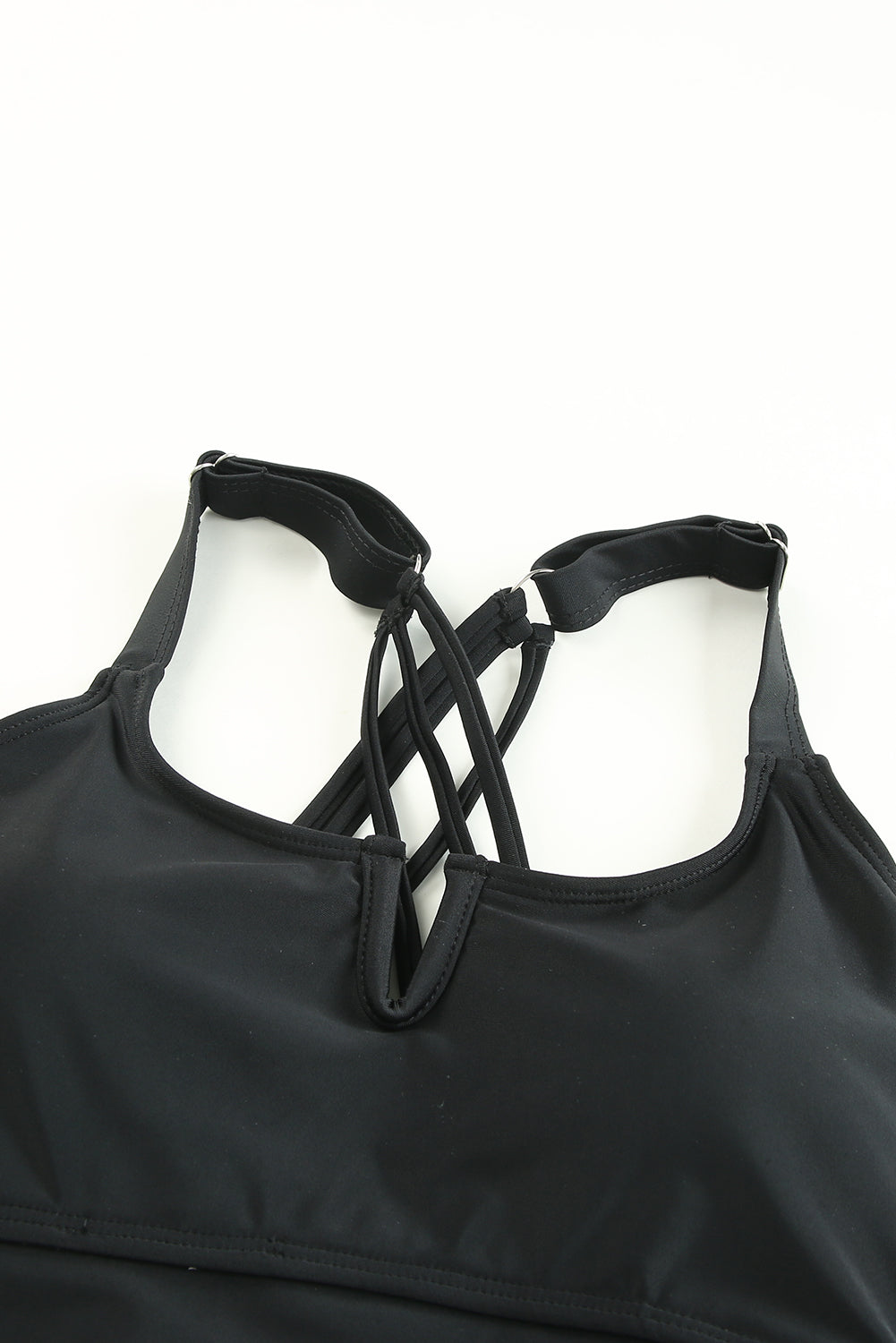 Black Leopard Notched Neck Strappy Back Tankini Swimsuit