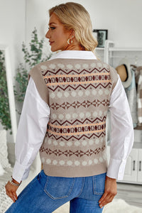 Sky Blue Tribal Print V Neck Knitted Sweater Vest