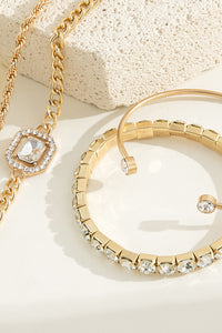 Gold 4pcs Diamond Chained Braided Bangle Bracelet Set