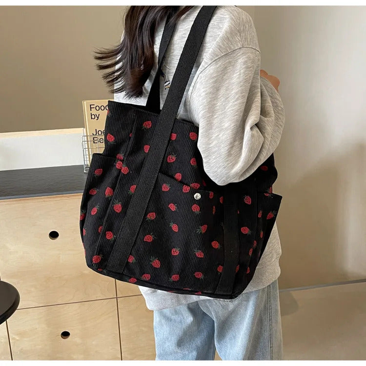 Fresh Sweet Girl Handbag Fashionable High end Corduroy Printed Shoulder Bag Leisure Shopping Commuter Women's Underarm Bag