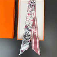 French Spring Hot Sale Plants Jungle Animals Women's Twill Decoration Sharp Horn Strap Bag Spot Silk Band Hair Band Small Scarf