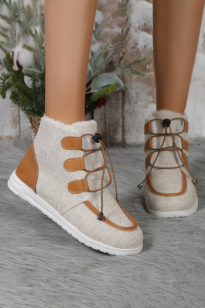 Beige Lace up Colorblock Plush Lined High Top Shoes