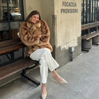 Street Faux Fur Women Coat Urban Full Sleeve Lapel Panelled Pocket Female Outwear 2024 Autumn Winter Elegant Lady Outwear