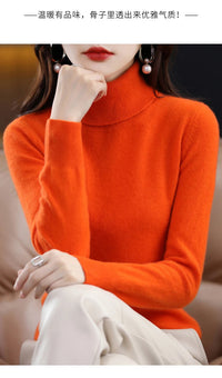 100% Merino Wool Cashmere Sweater Women Knitted Sweater Turtleneck Long Sleeve Pullovers Autumn Winter Clothing Warm Jumper Tops