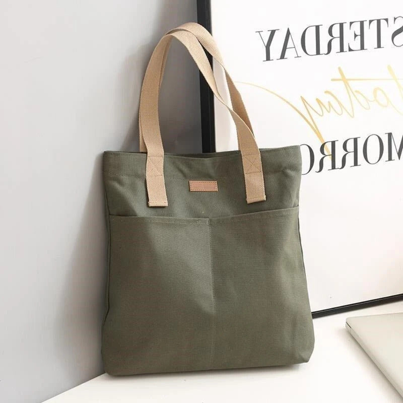 1Pc Women's Tote Bag Canvas Sewing Thread Large Capacity Advanced Sense Handbag Convenient Practical Female's Commuter Bag