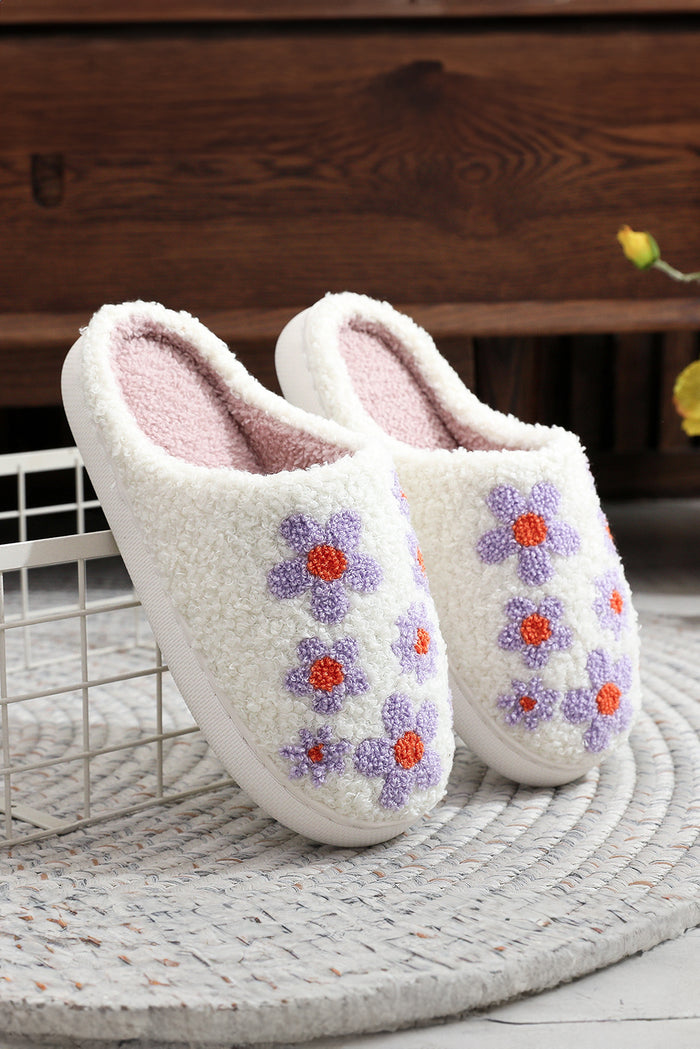 Tillandsia Purple Cute Floral Printed Plush Home Slippers