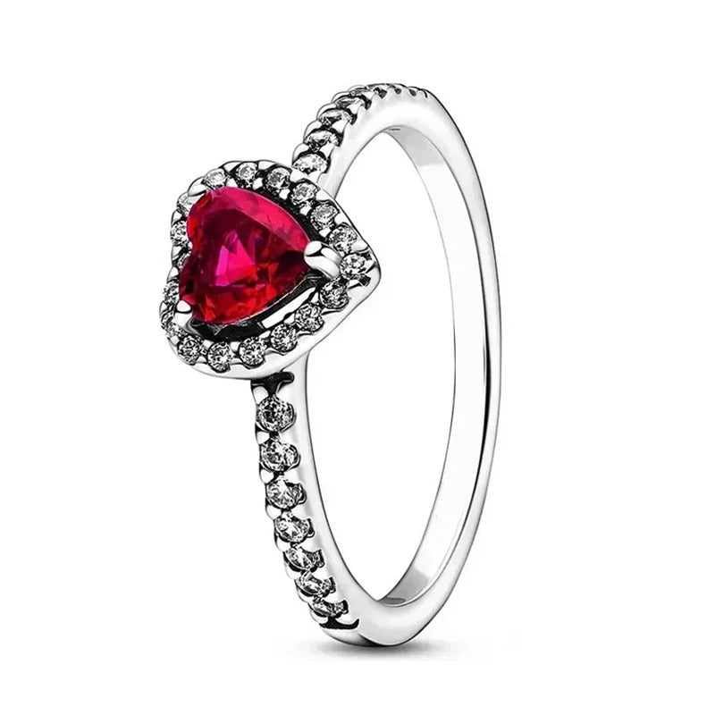 Hot Sale Original 925 Sterling Silver Ring Pink bow With Colorful Crystal Rings For Women Valentine's Birthday Gift DIY Jewelry