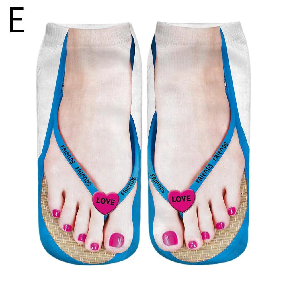 1 Pair 3D Printing Pattern Flip Flop Socks Funny Socks for Women Flip-flop Ankle Socks Low Cut Floor Socks Hosiery Novelty Gifts