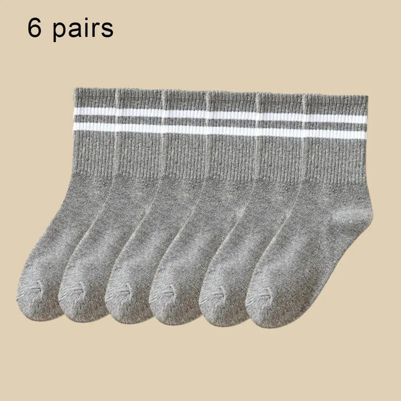 6/12 Pairs Women Mid Socks Solid Color Breathable Comfortable In Autumn Winter Sweat Absorbing High-Quality Casual Socks Sports