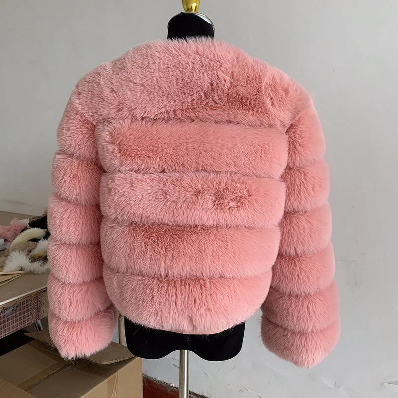 Women's Fashion faux fur coat super hot Autumn Winter women short Faux fox fur fluffy jacket high quality 7xl Ladies furry coats