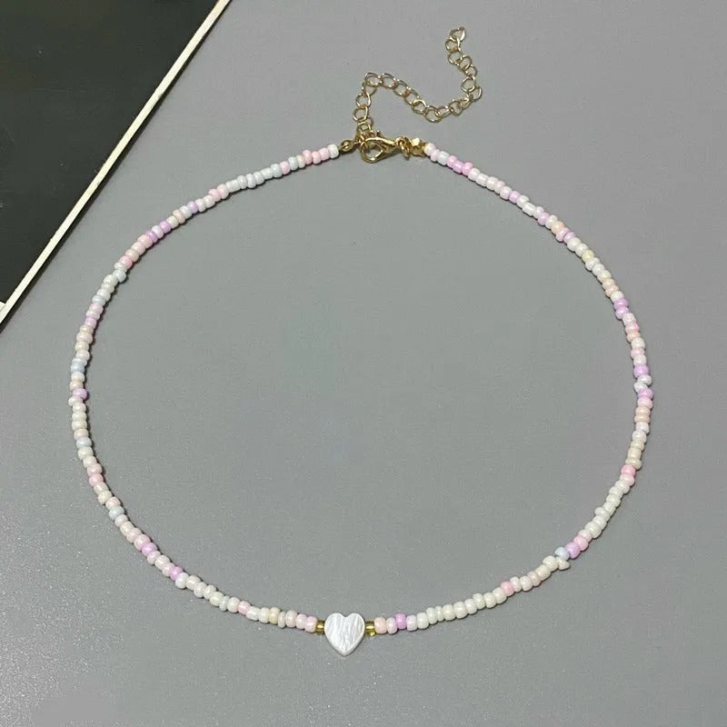 Colorful Seed Beads Choker Nekklace for Girl Spring Summer New Love Heart Design Collar Jewelry Wholesale Dropshipping