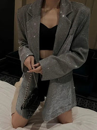 Tossy Sequin Glitter Lapel Suit Outwear For Women Luxury Long Sleeve Fashion Pocket Elegant Sparkle Coat Women's Suit Outwear