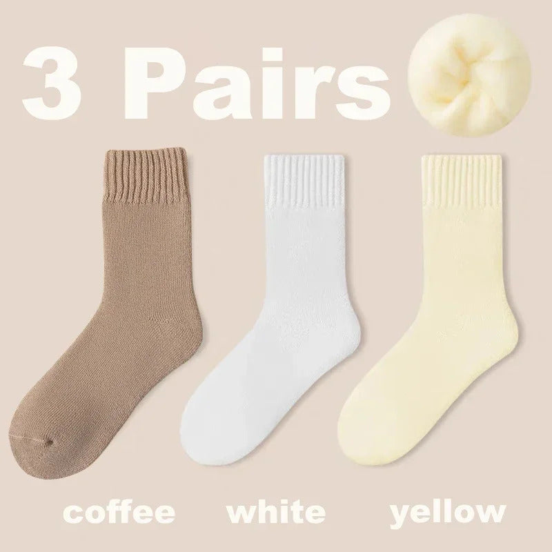 3 Pairs Women Socks Wool Autumn Winter Warm Snow Markron Color Thick Plush Hairy Soft Postpartum Stockings Floor Sleep Socks