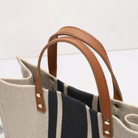 Simple Canvas Stripe Decor Bucket Handbags Women Top Handle Tote Bag Large Capacity Casual Shoulder Crossbody Bags