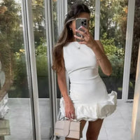 Fashion Solid Ruffled Hem Sleeveless Bodycon Short Dress Women Elegant O-neck Slim Mini Dresses Summer Sexy Lady Party Vestidos