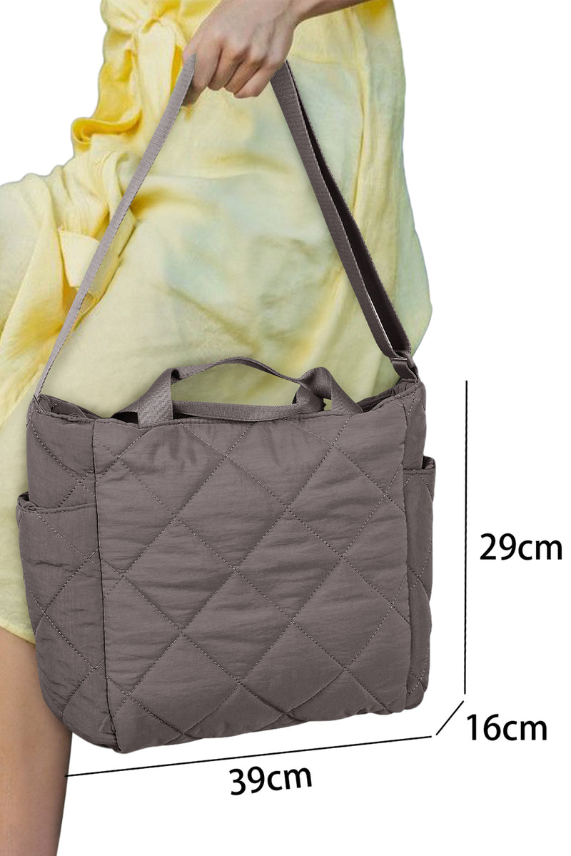 Dark Grey Quilted Zipped Large Capacity Shoulder Bag