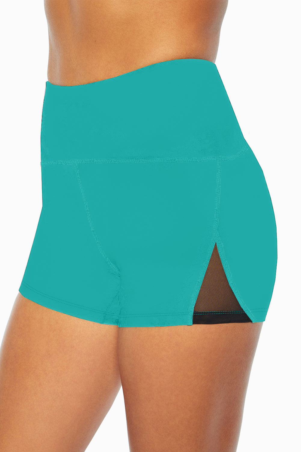 Blue Mesh Cutout Patchwork Swim Shorts