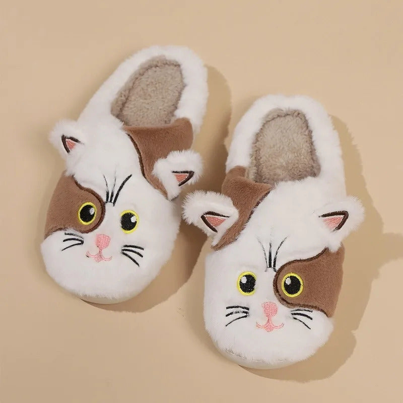 2024 New Cute Cat Slippers Fluffy Furry Women Home Slippers Men Winter Plush Slides Indoor Fuzzy Slippers Lovely Cotton Shoes