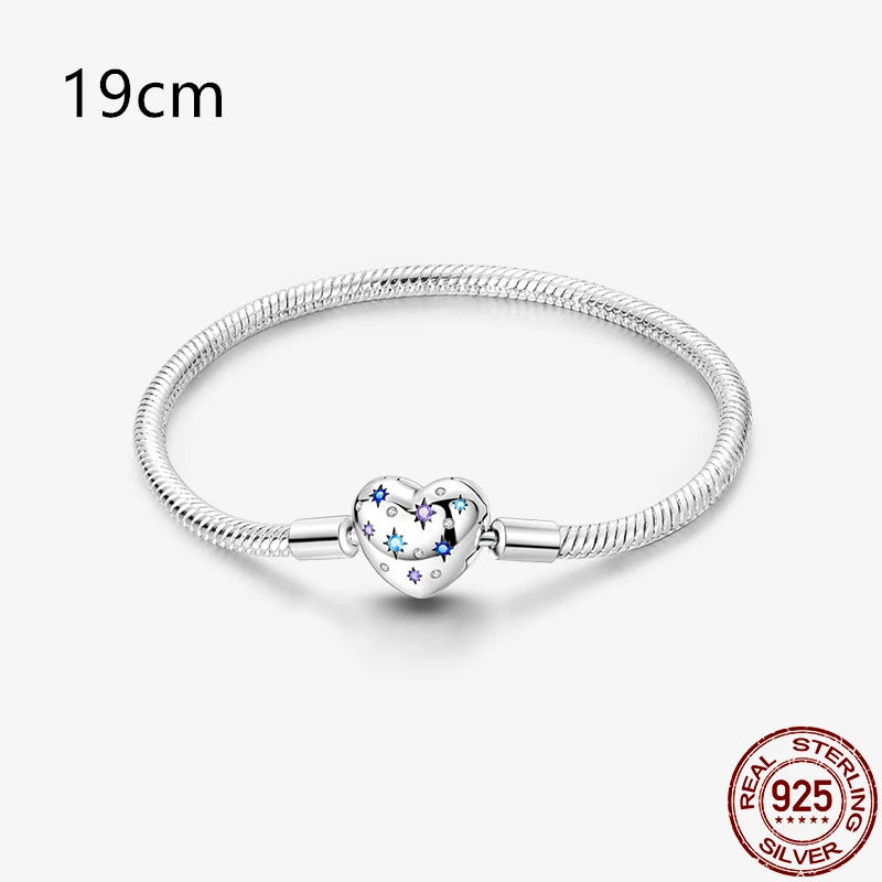 2024Hot Sale Heart Zircon Snake Chain Charm Beads Bracelet Women 925 Silver Original Pendant Bead DIY Jewelry Fine Festival Gift