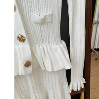 Pure White Temperament Dress Hollow Fake Two-piece Knitted Mini Dresses 5240144