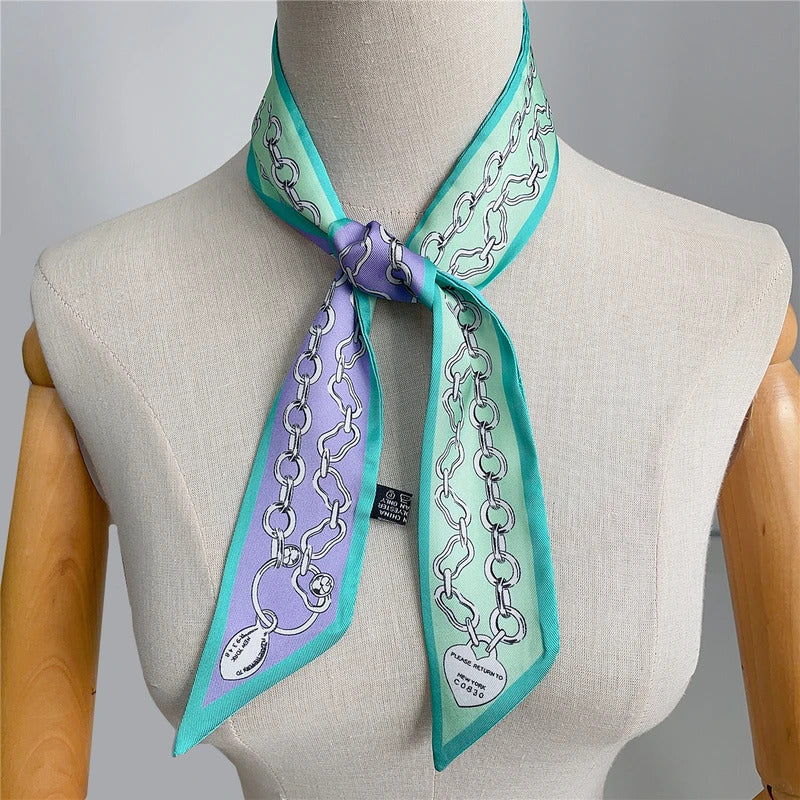 The Newest Chain Brand Design Twill Silk Scarf Luxury Scarf Women Foulard Skinny Bag Scarves Fashion Neckerchief Headband