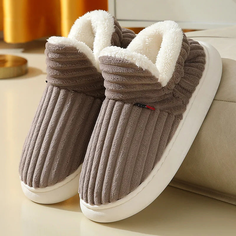 Evshine Women Fur Plush Slippers Men Winter Furry Fashion Warm Ankles Plush Cozy Slides For Home Indoor Soft Sole Cotton Shoes