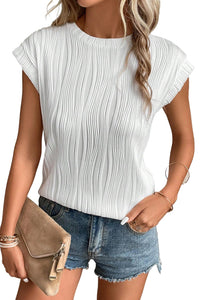 White Wavy Texture Cap Sleeve Top