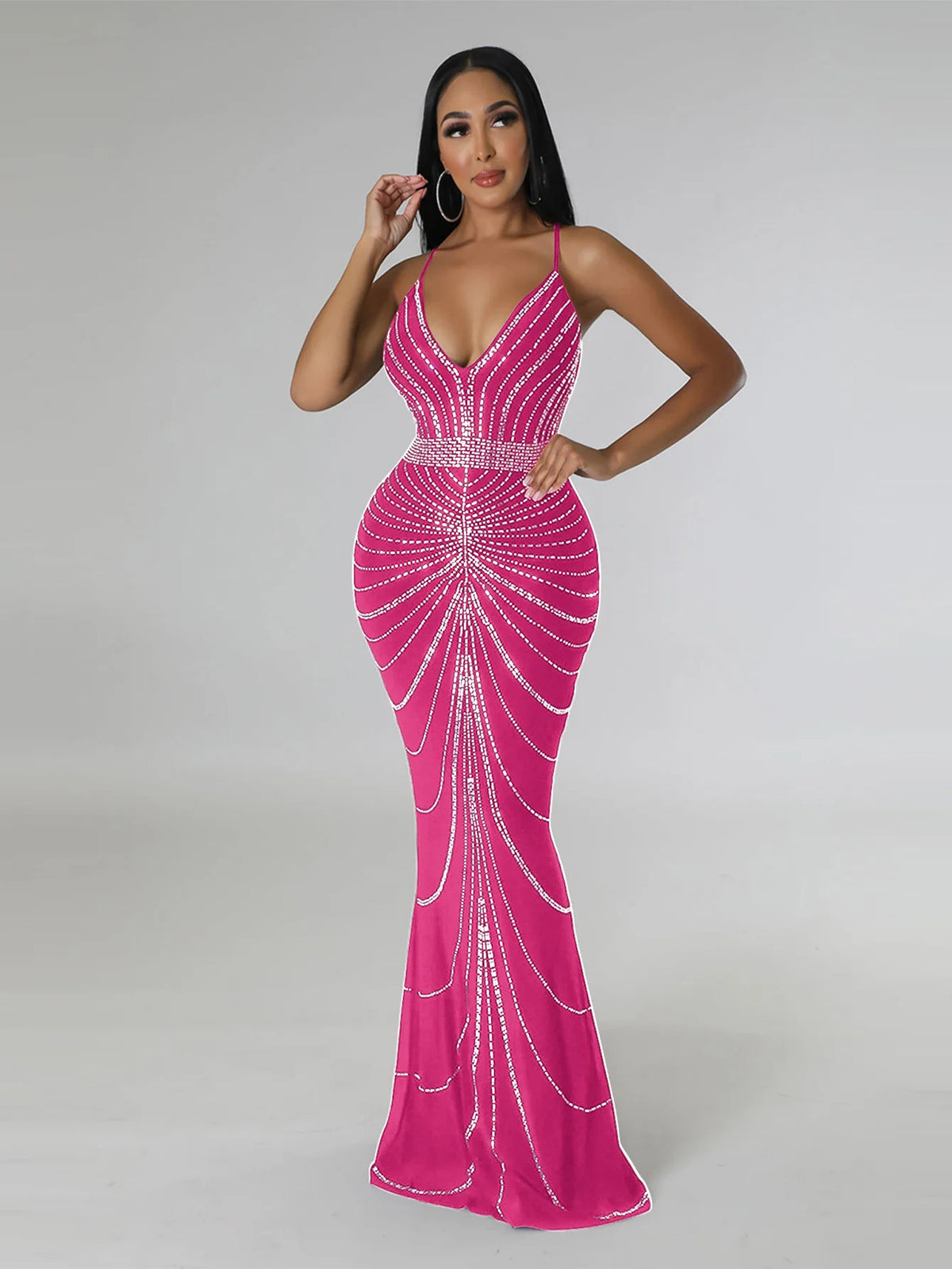 Women's Evening Dress Long Dress Sequin Hot Diamond Party Strap Leaky Back Mermaid Formal Dinner Elegant And Luxurious Dress