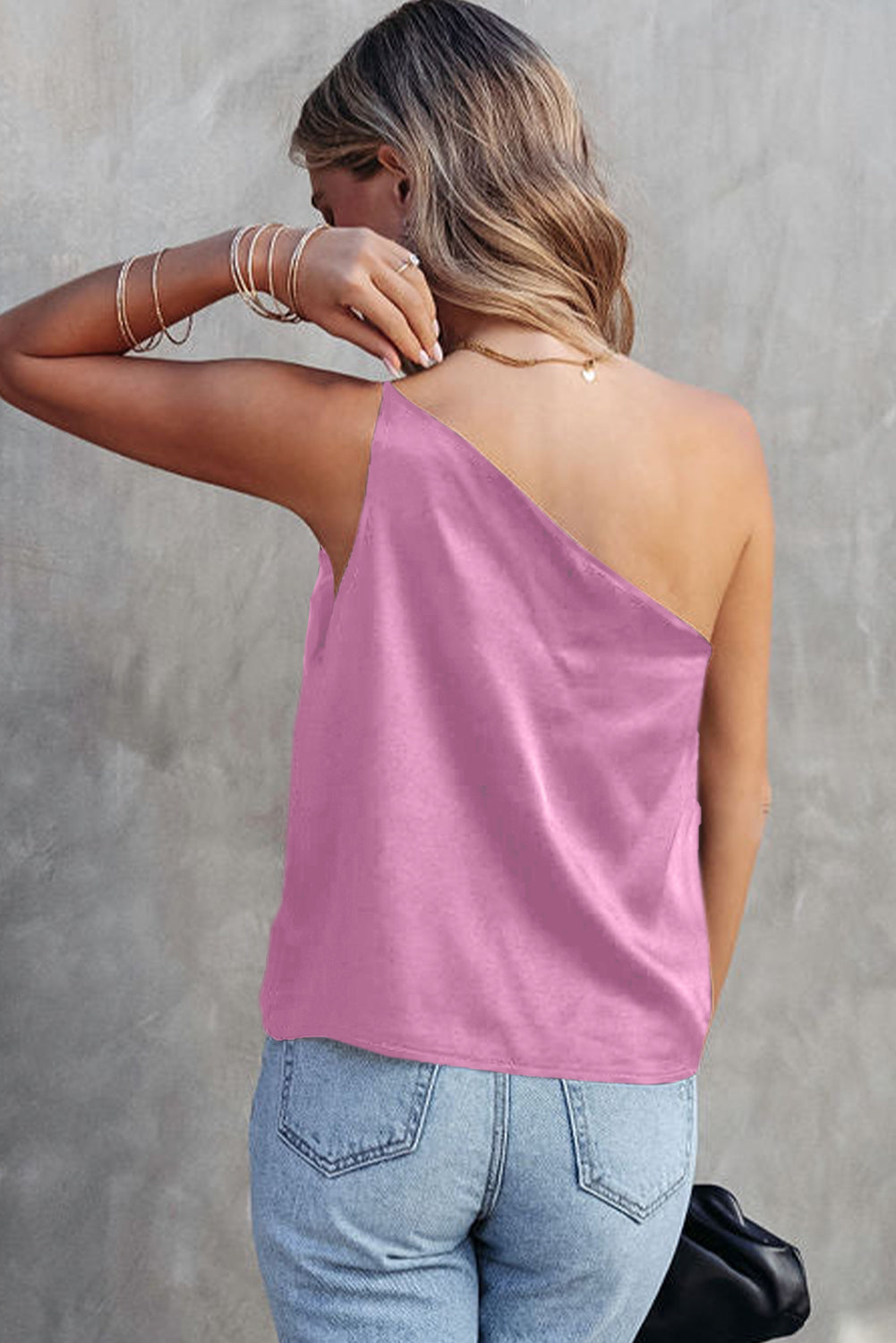 White Satin One Shoulder Loose Tank Top