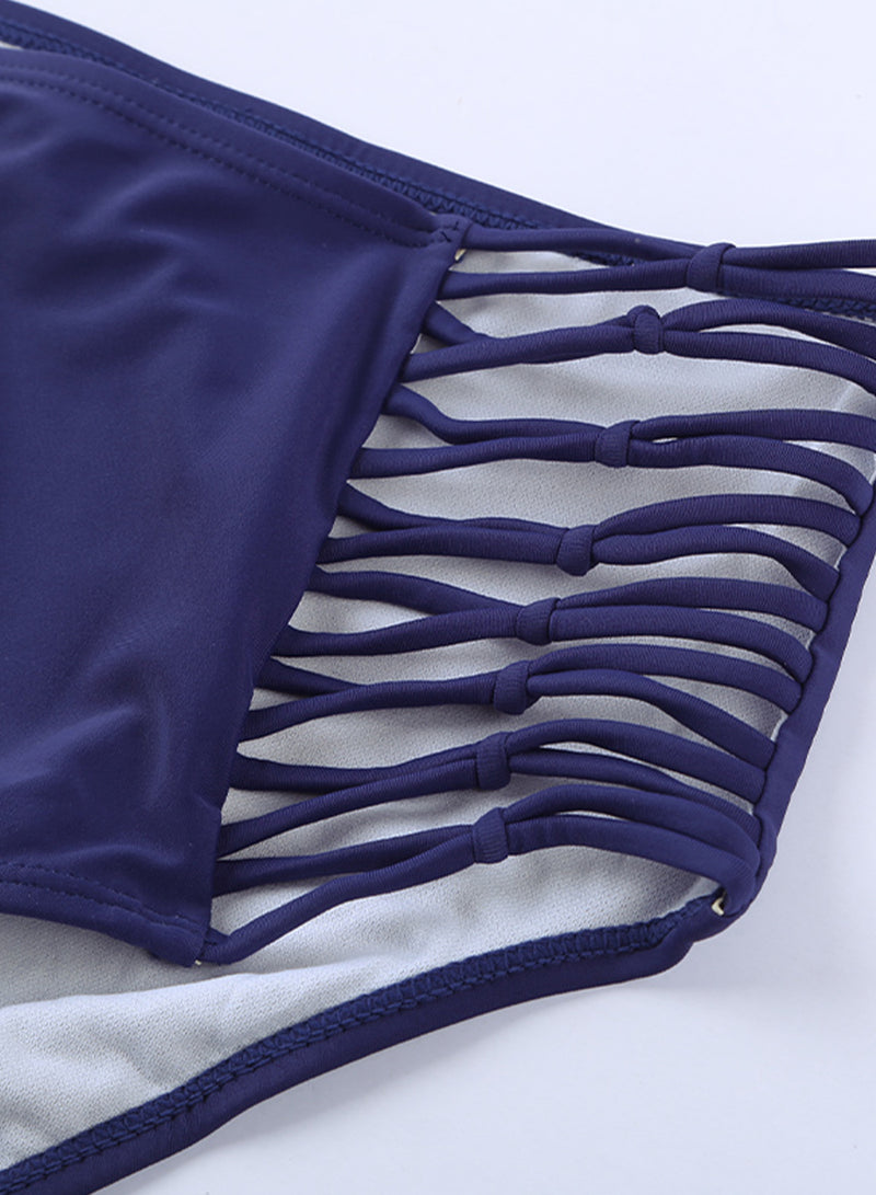 Blue Hollow-out Sides High Waist Swim Bottoms