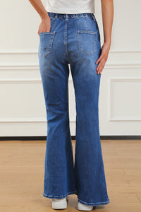 Blue Elastic High Waist Flare Jeans