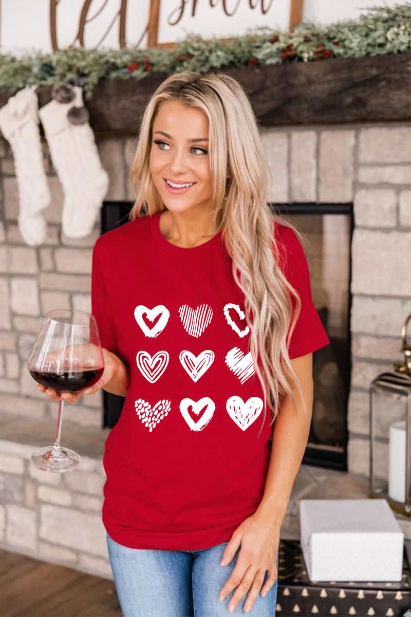 Red Valentines Heart Pattern Graphic Tee