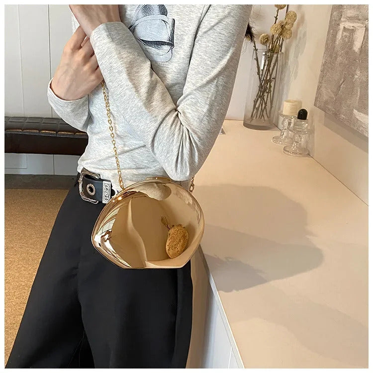 Designer Acrylic Shell Shape Clutch Bag Gold Silver Women Evening Party Bag Cute Shiny Metal Shoulder Crossbody Bags Small Purse