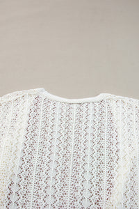 Apricot Hollow Out Knit Drop Shoulder Open Front Cardigan