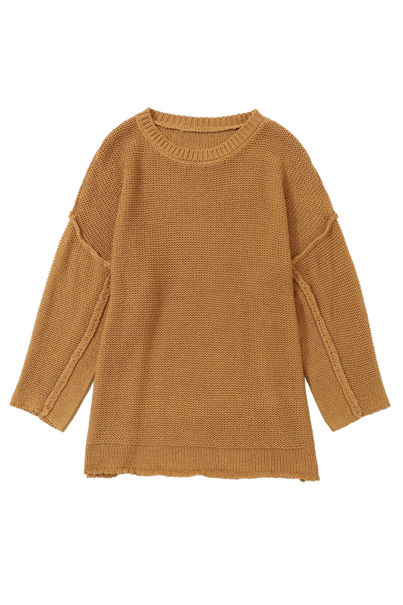 Brown Slouchy Textured Knit Loose Sweater