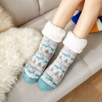 Winter Warm Socks Women penguin Plush Soft Female Non Grip Floor Slippers Short Sock Fuzzy Fluffy Deer Elk Bear Christmas Gift