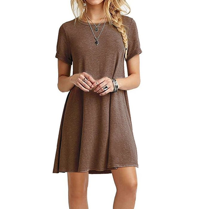 Women Casual Short Sleeve T Shirt Dress Vintage O Neck Print Loose Mini Dress Elegant Simple Mini Dress Streetwear Sundress