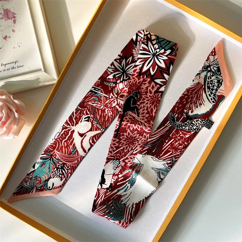 2022 Luxury Silk Scarf Slim Hair Accessories Fashion Bag Handle Ribbon Ladies Horse Print Headband Belt Ladies Fall New 60SKU