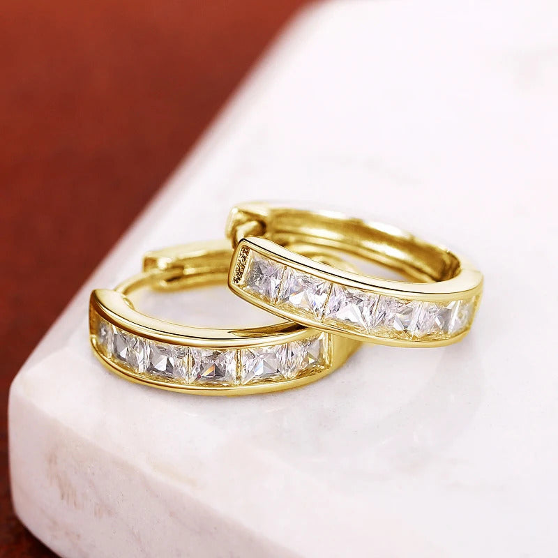 Huitan Classic Design Women Hoop Earrings Full with Princess Square CZ Simple and Elegant Female Accessories Versatile Jewelry