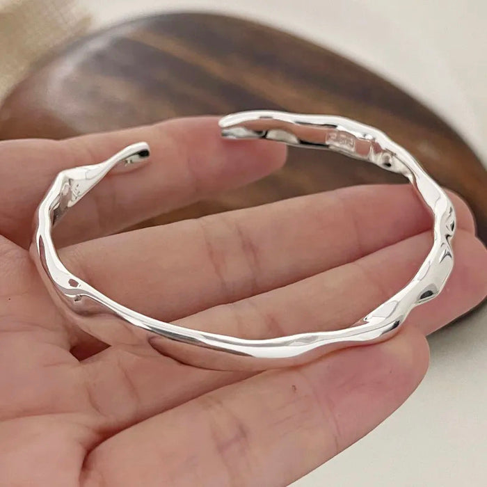 100% Solid 925 Sterling Silver Metal Bracelet for Women Men Vintage Handmade Simple Birthday Gift S-B451