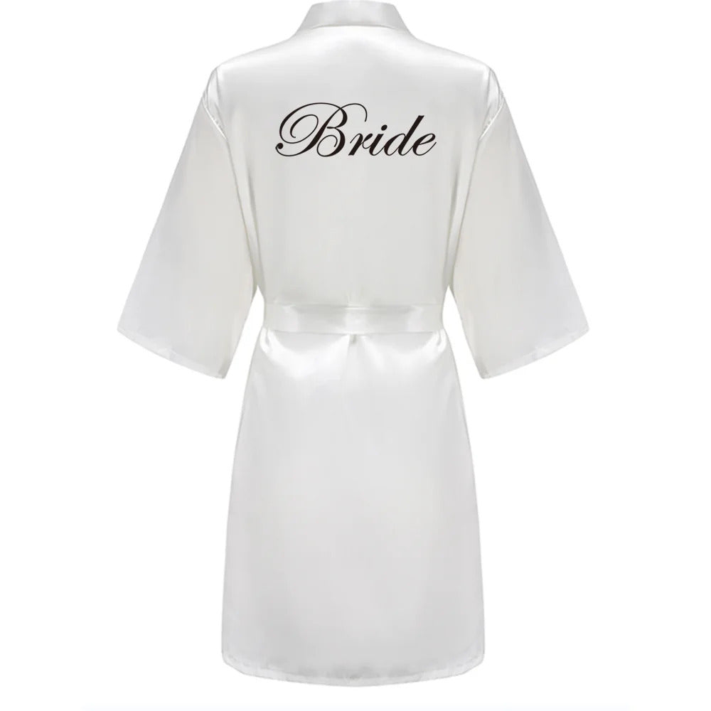 Grass Green Women's White Letter Bride Bridesmaid Short Satin Robes for Wedding Party Getting Ready