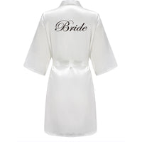 Grass Green Women's White Letter Bride Bridesmaid Short Satin Robes for Wedding Party Getting Ready