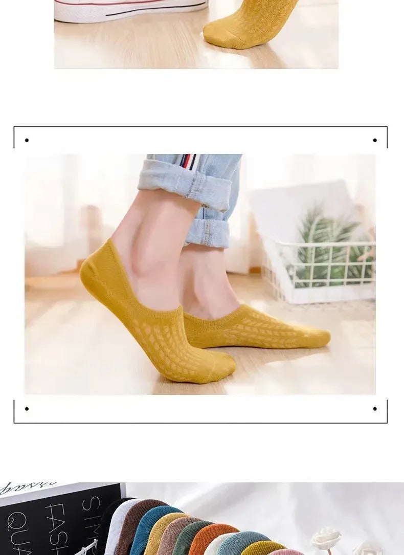 5 Pairs Women's silicone invisible Boat Socks  Summer Solid Color Ankle Boat Socks Female Soft Cotton Slipper Socks 35-40 EUR