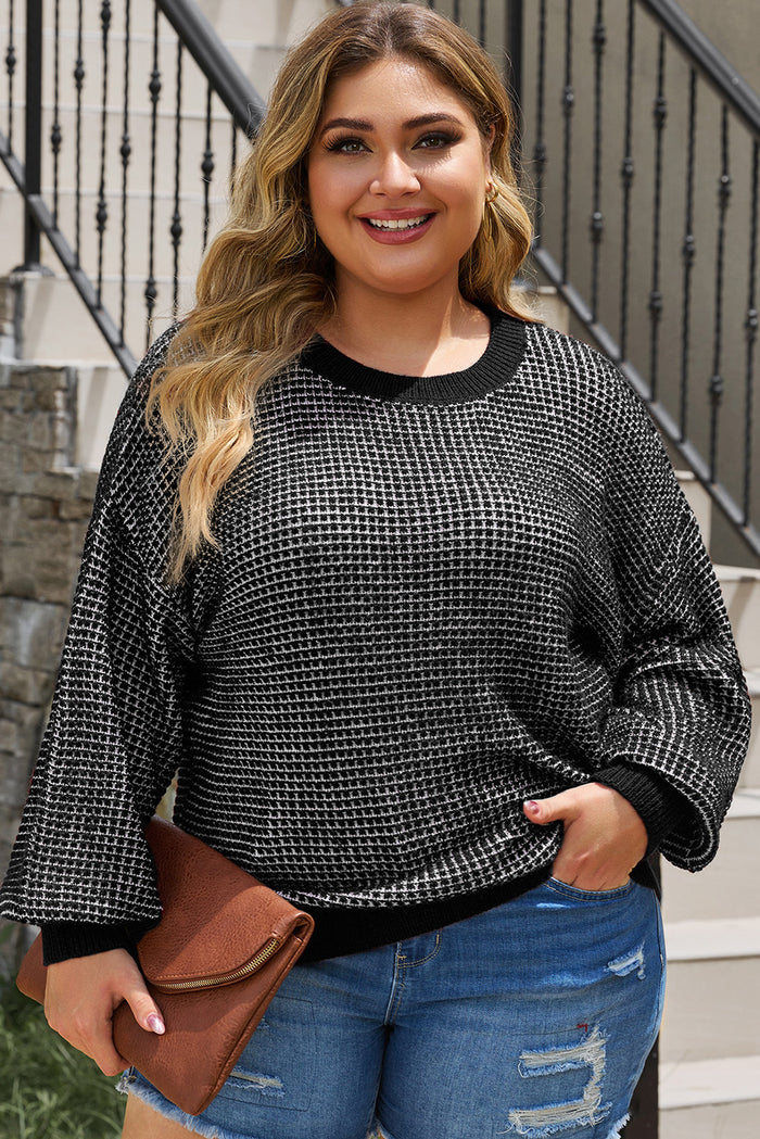 Black Heathered Knit Plus Size Drop Shoulder Sweater