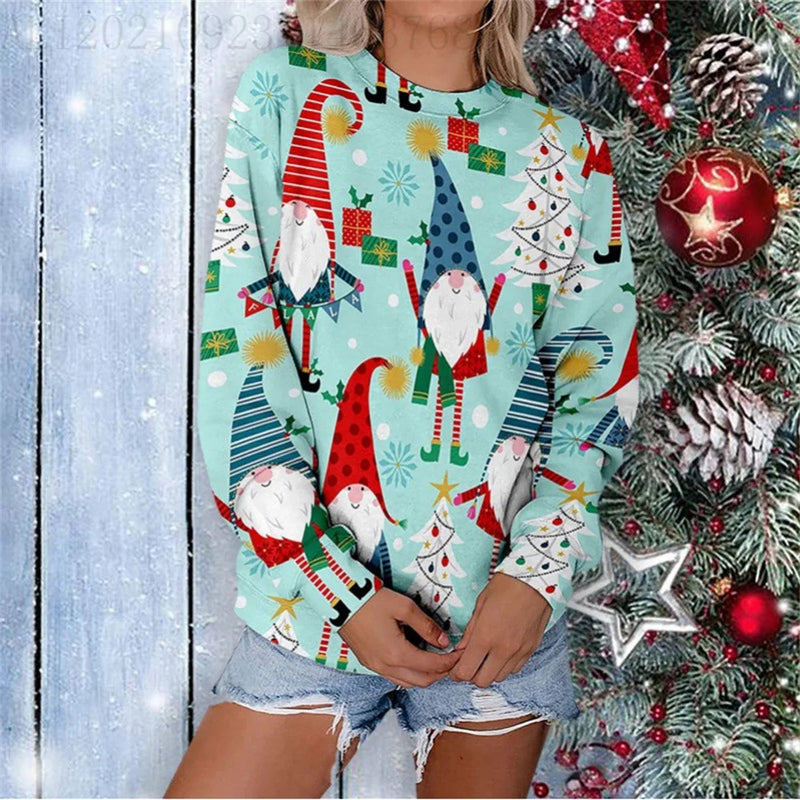 Women Christmas Sweatshirts Winter Snowman Snowflake Print Long Sleeve Y2k Hoodie Streetwear Pullovers Tops Comfortable Clothing