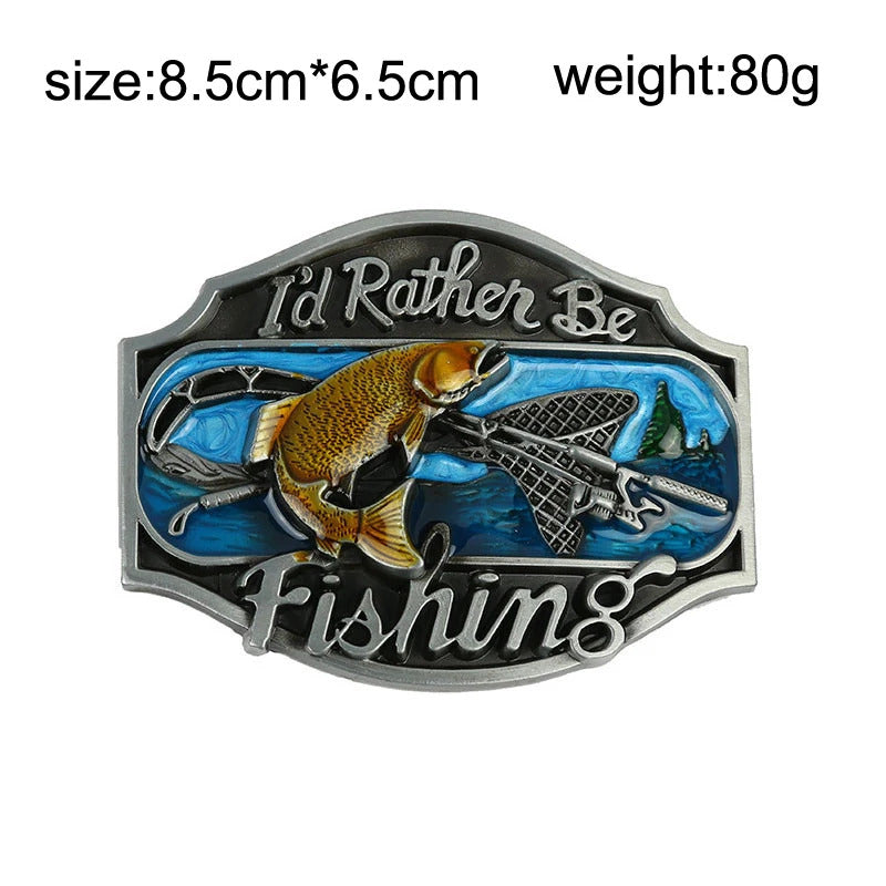 Cheapify Dropshipping Western Cowboys Rodeo Fashion I'd Rather Be Fishing Men's Jeans Blue Belt Buckles for Men40mm