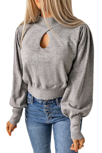 Gray Mock Neck Keyhole Sweater