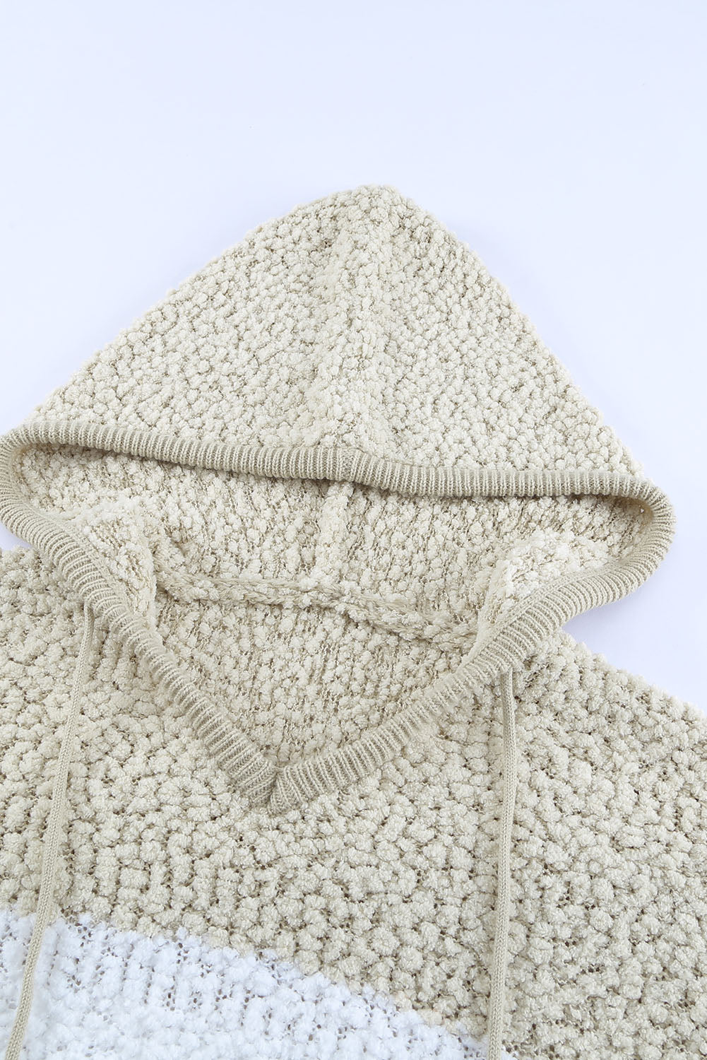 Apricot Color Block Side Slit Knitted Hooded Sweater