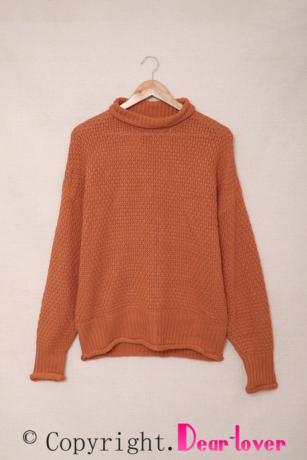 Orange Oversized Chunky Batwing Long Sleeve Turtleneck Sweater